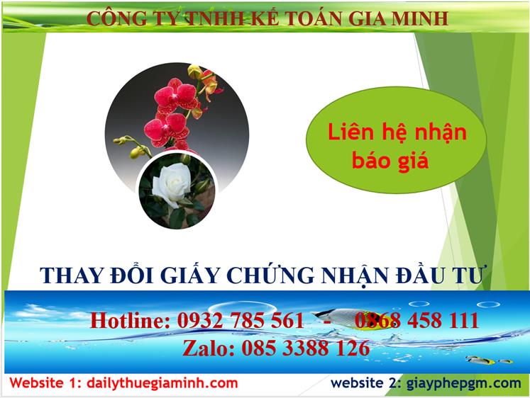 Chi phí dịch vụ thay đổi giấy chứng nhận đầu tư tại Ninh Bình