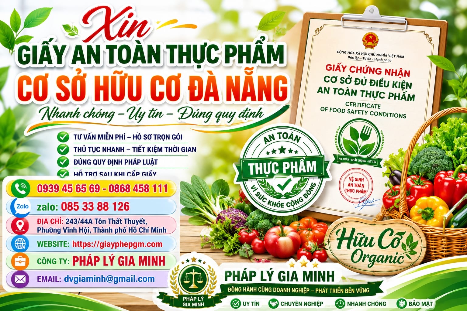 Làm giấy VSATTP cho cơ sở sản xuất thực phẩm hữu cơ Đà Nẵng Xin Giấy An Toàn Thực Phẩm Cơ Sở Hữu Cơ Đà Nẵng