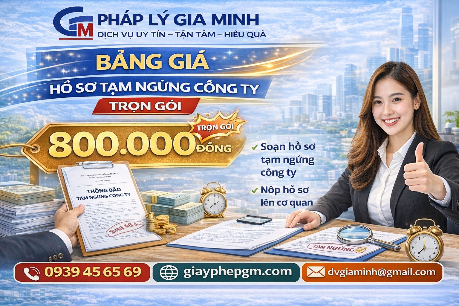 Dịch vụ tạm ngừng hộ kinh doanh trọn gói giá rẻ nhanh gọn, đúng thủ tục, tiết kiệm chi phí Chi phí tạm ngừng hộ kinh doanh phụ thuộc vào phạm vi dịch vụ và tình trạng hồ sơ hiện tại