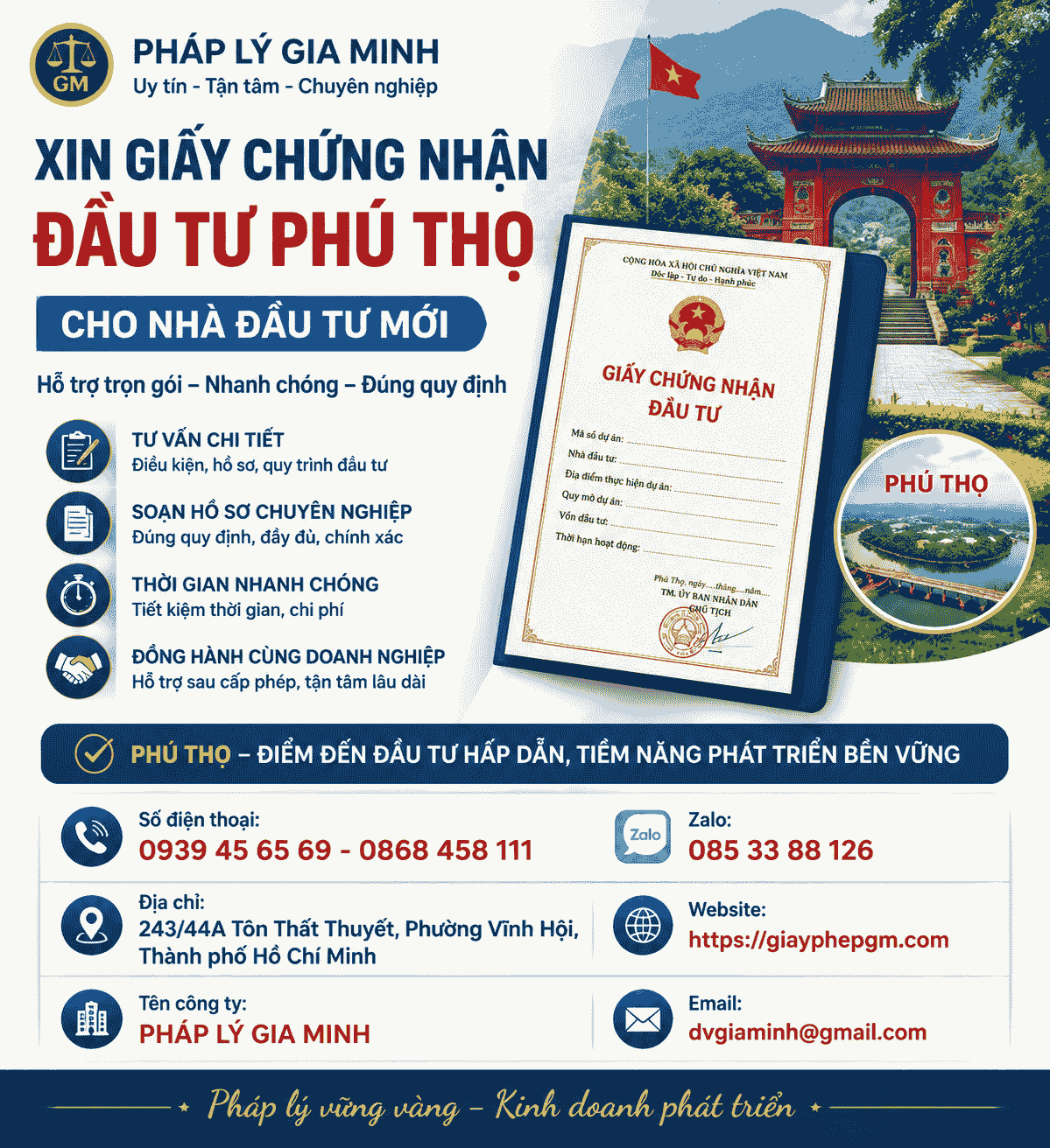 Xin giấy chứng nhận đầu tư tại Phú Thọ Điều Kiện Cấp Giấy Chứng Nhận Đầu Tư Tỉnh Phú Thọ