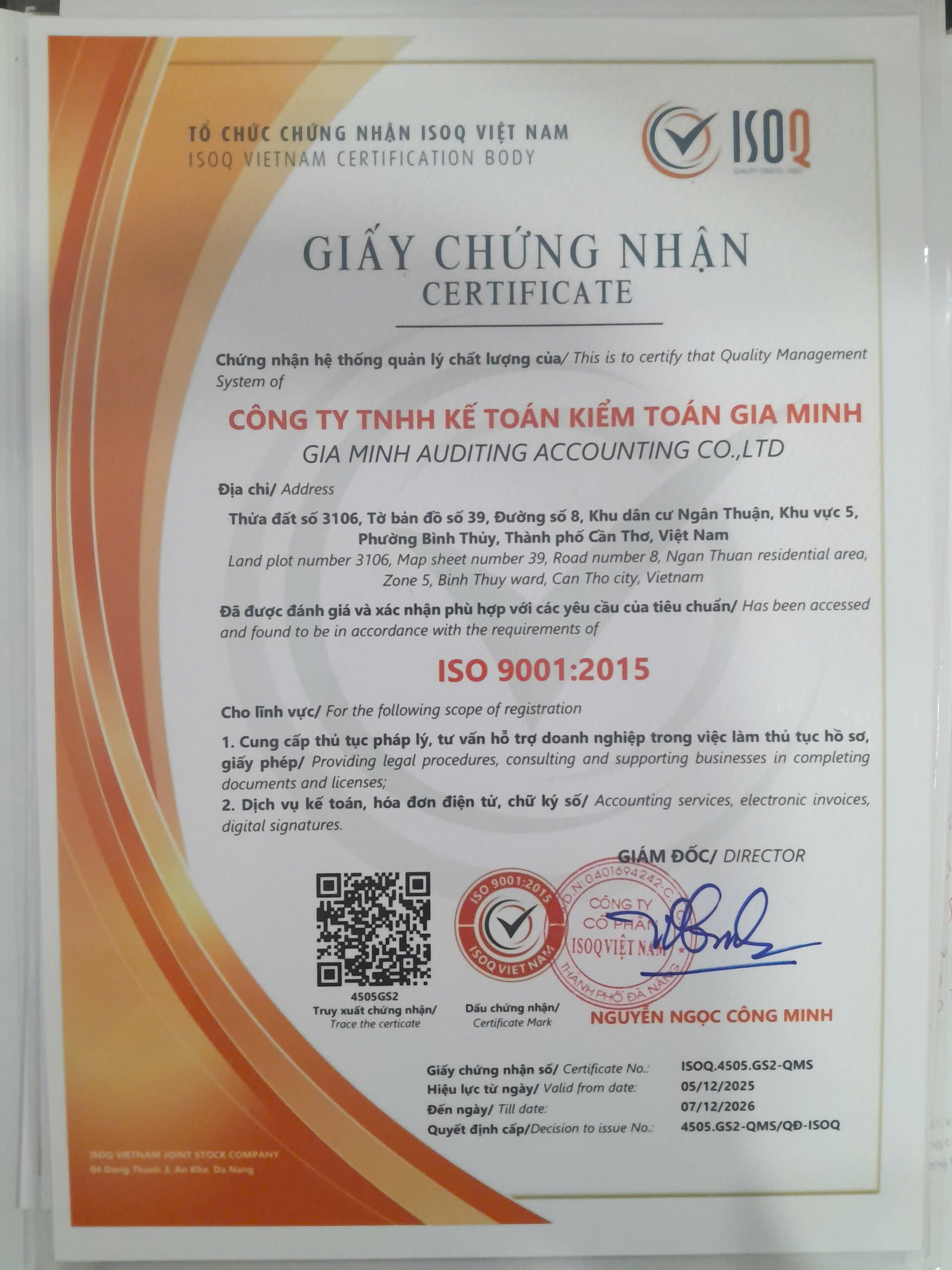 GIỚI THIỆU Chứng nhận ISO Pháp Lý Gia Minh