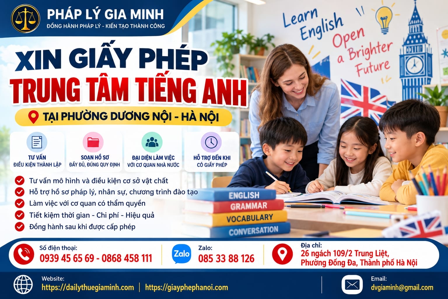 Xin giấy phép trung tâm tiếng Anh tại phường Dương Nội Hà Nội